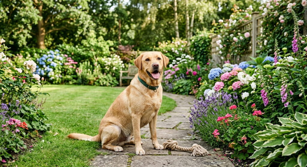 Glücklicher Labrador im Garten labradorzucht-goldenretriever.de Sidebar